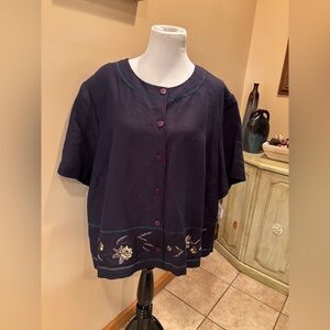 Koret Vintage Women’s Linen Embroidered Button Up Blouse Size 24W New with Tags